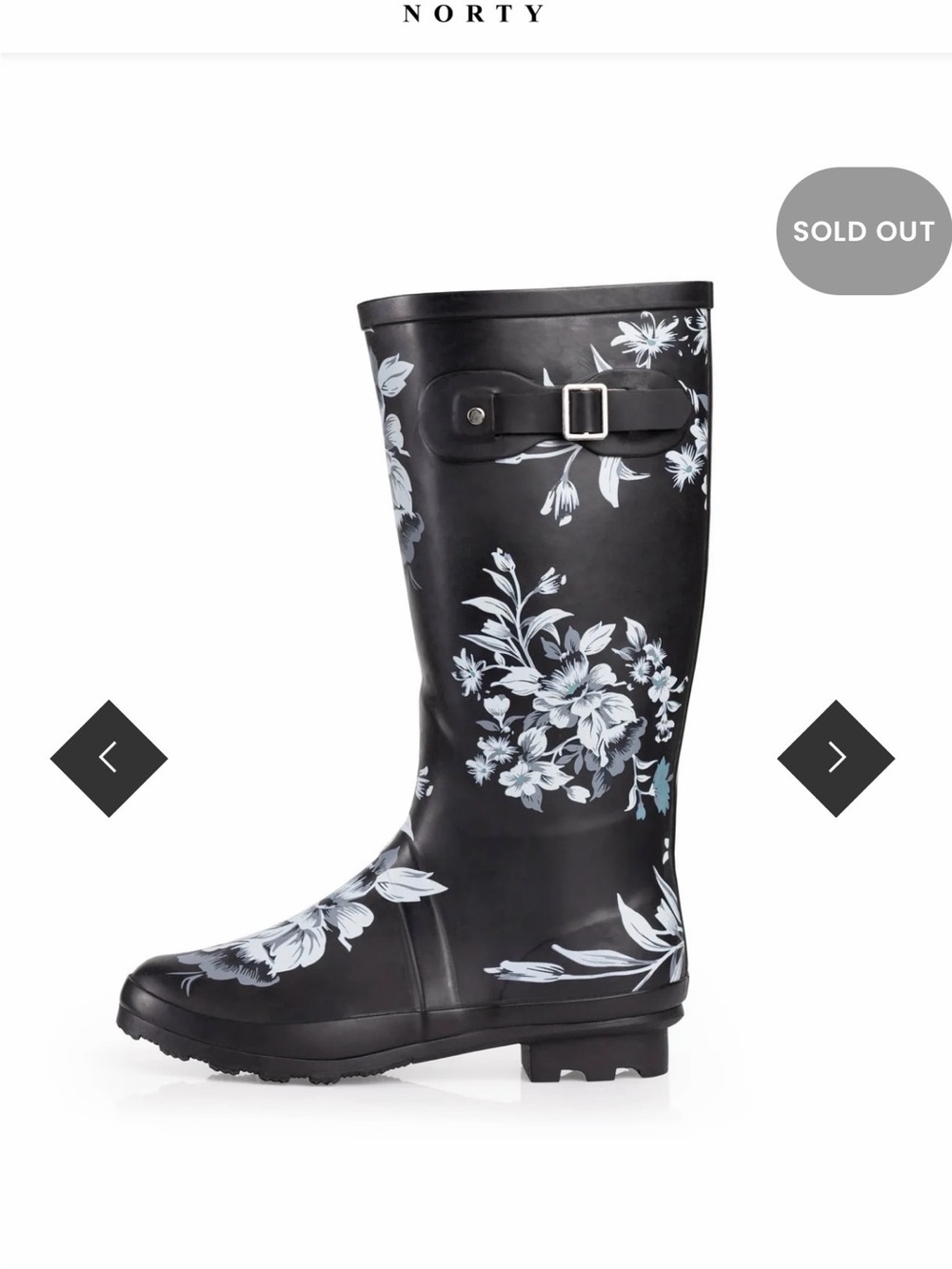 Norty Black Floral Rain Boots – Size 8 🌧️🌸